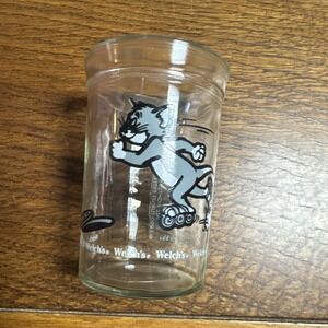Vintage Welch's Tom and Jerry  Jelly Jar Glass 1990 Tom On Roller Skates Jelly